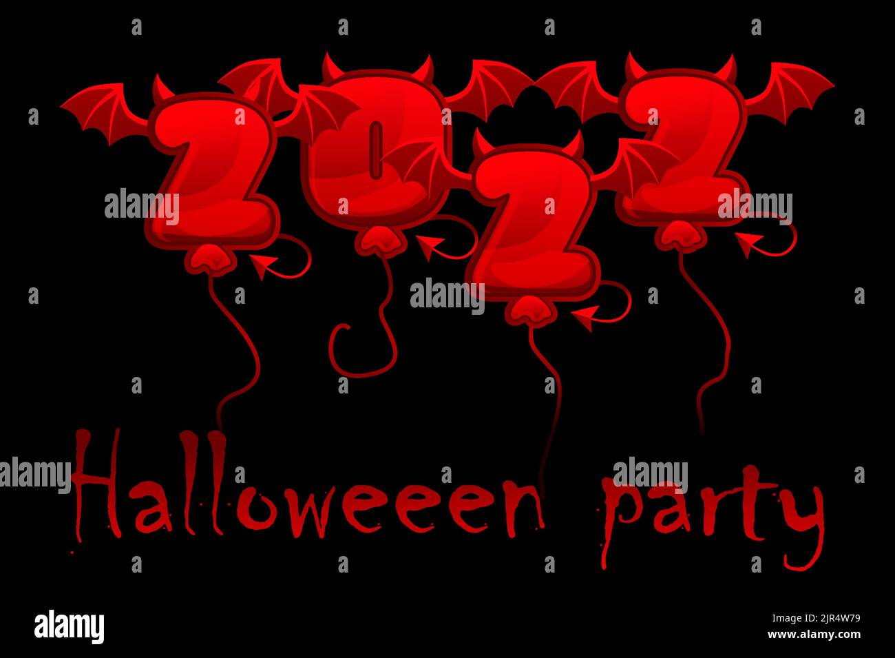 Halloween 2022 sur fond noir, numéros de ballons Red Devil Illustration de Vecteur