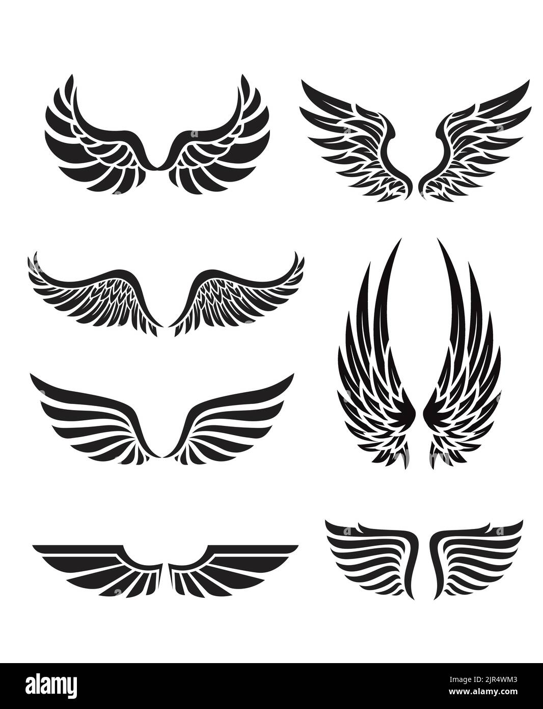 Une verticale d'un ensemble de différentes conceptions d'ailes isolées sur un fond blanc Illustration de Vecteur