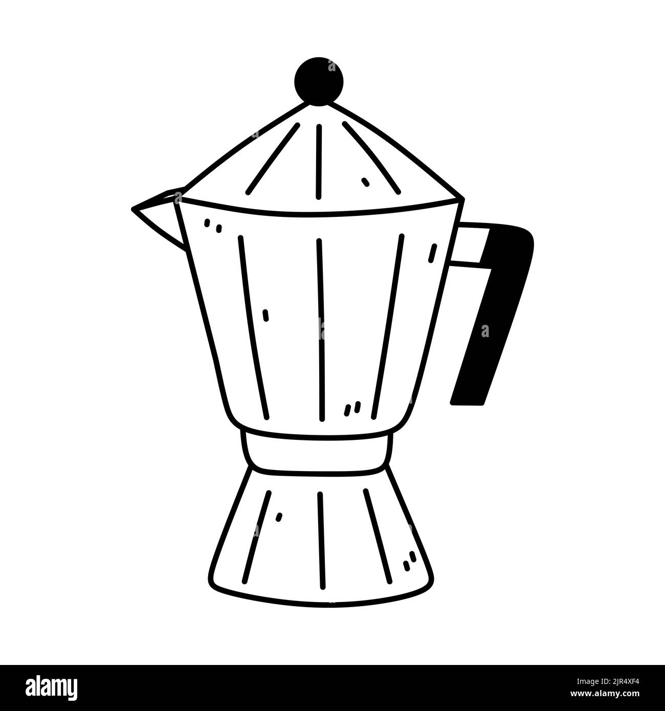 Cafetière italienne ou moka-pot isolée sur fond blanc. Illustration vectorielle dessinée à la main, style doodle. Parfait pour les cartes, le menu, le logo, decorati Illustration de Vecteur