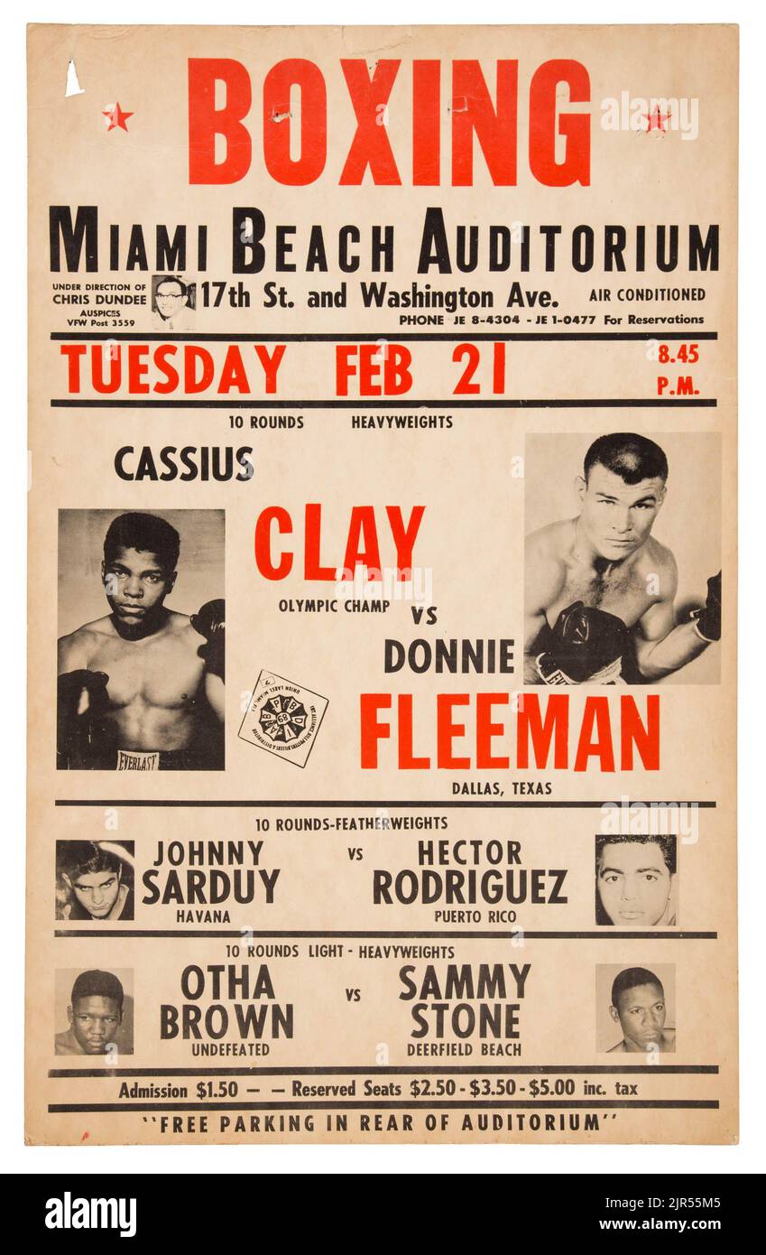 1961 Cassius Clay (Muhammad Ali) vs. Donnie Fleeman affiche sur place Banque D'Images