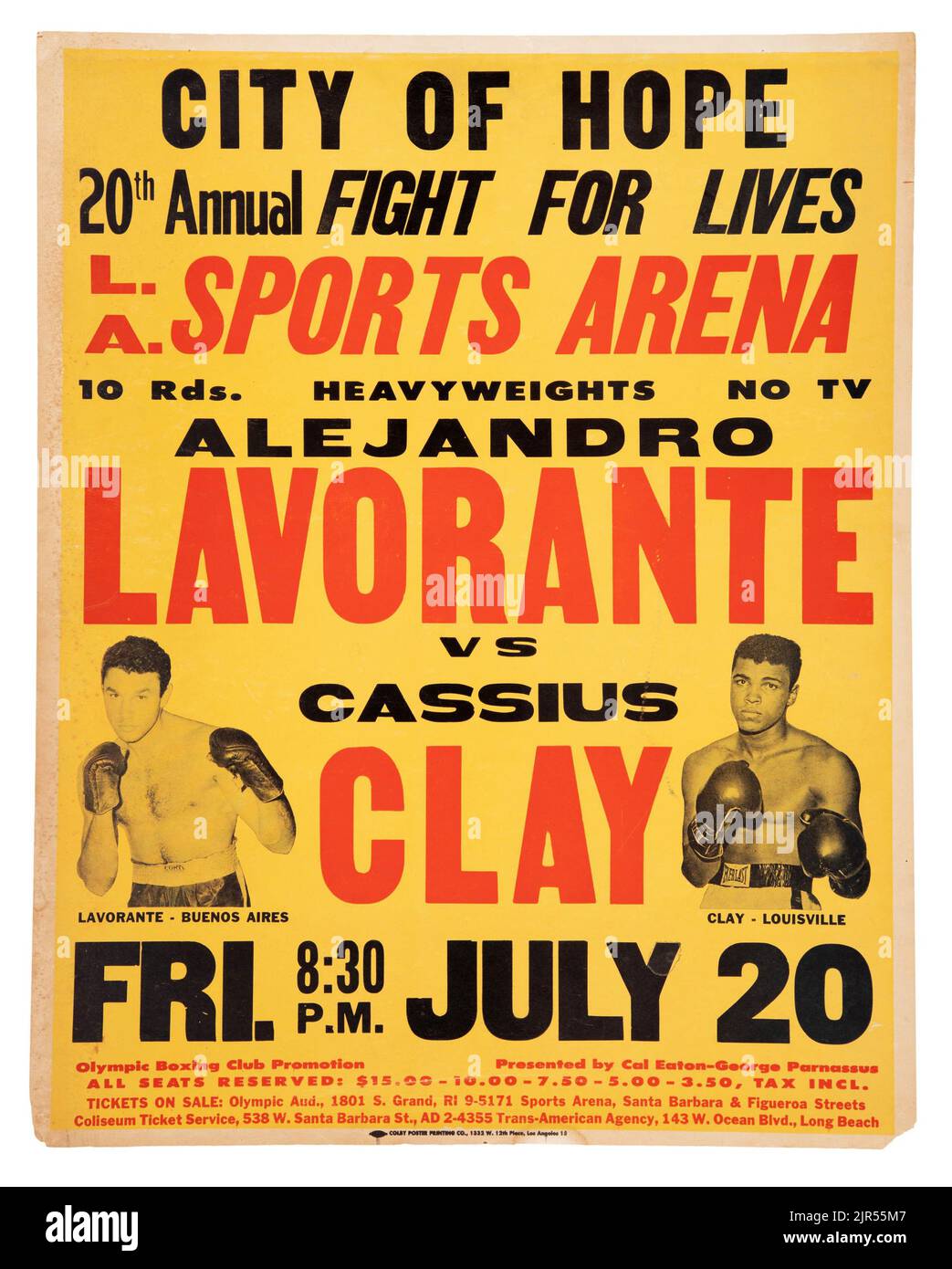 1962 Cassius Clay (Muhammad Ali) contre Alejandro Lavorante affiche de combat sur place Banque D'Images