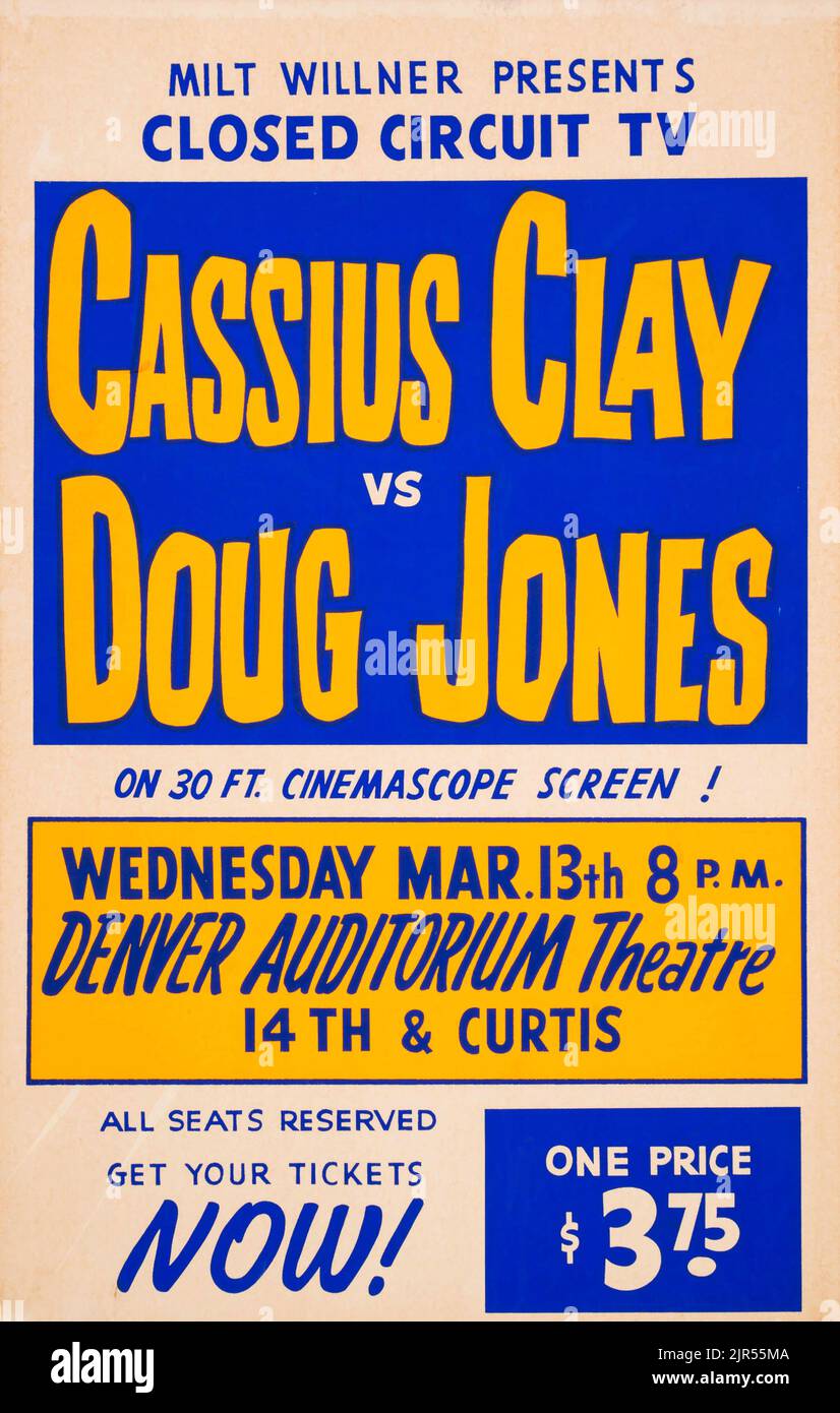 1963 Cassius Clay (Muhammad Ali) contre Doug Jones Closed-circuit Fight Poster Banque D'Images