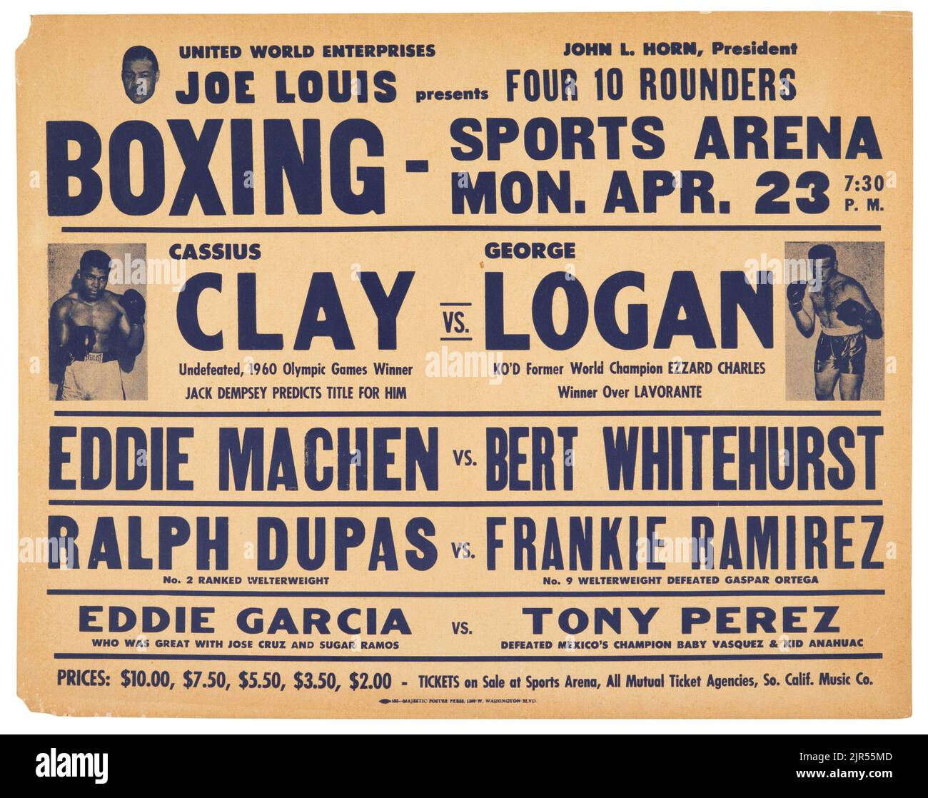 1963 Cassius Clay (Muhammad Ali) vs. George Logan affiche de combat sur place Banque D'Images