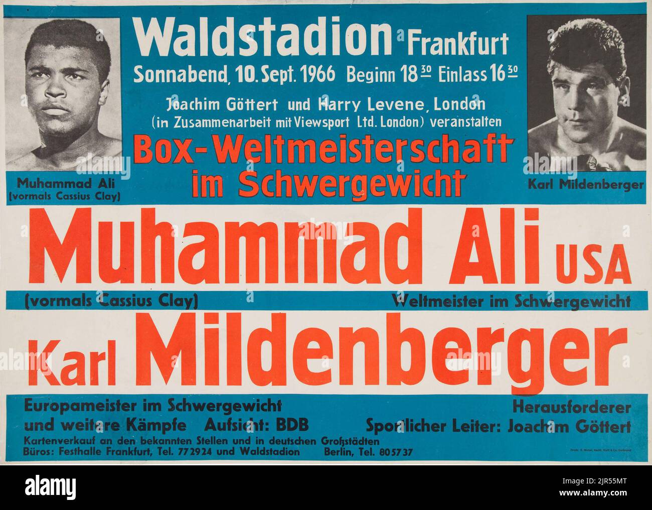 1966 Cassius Clay (Muhammad Ali) vs. Karl Mildenberger affiche de combat sur site Banque D'Images
