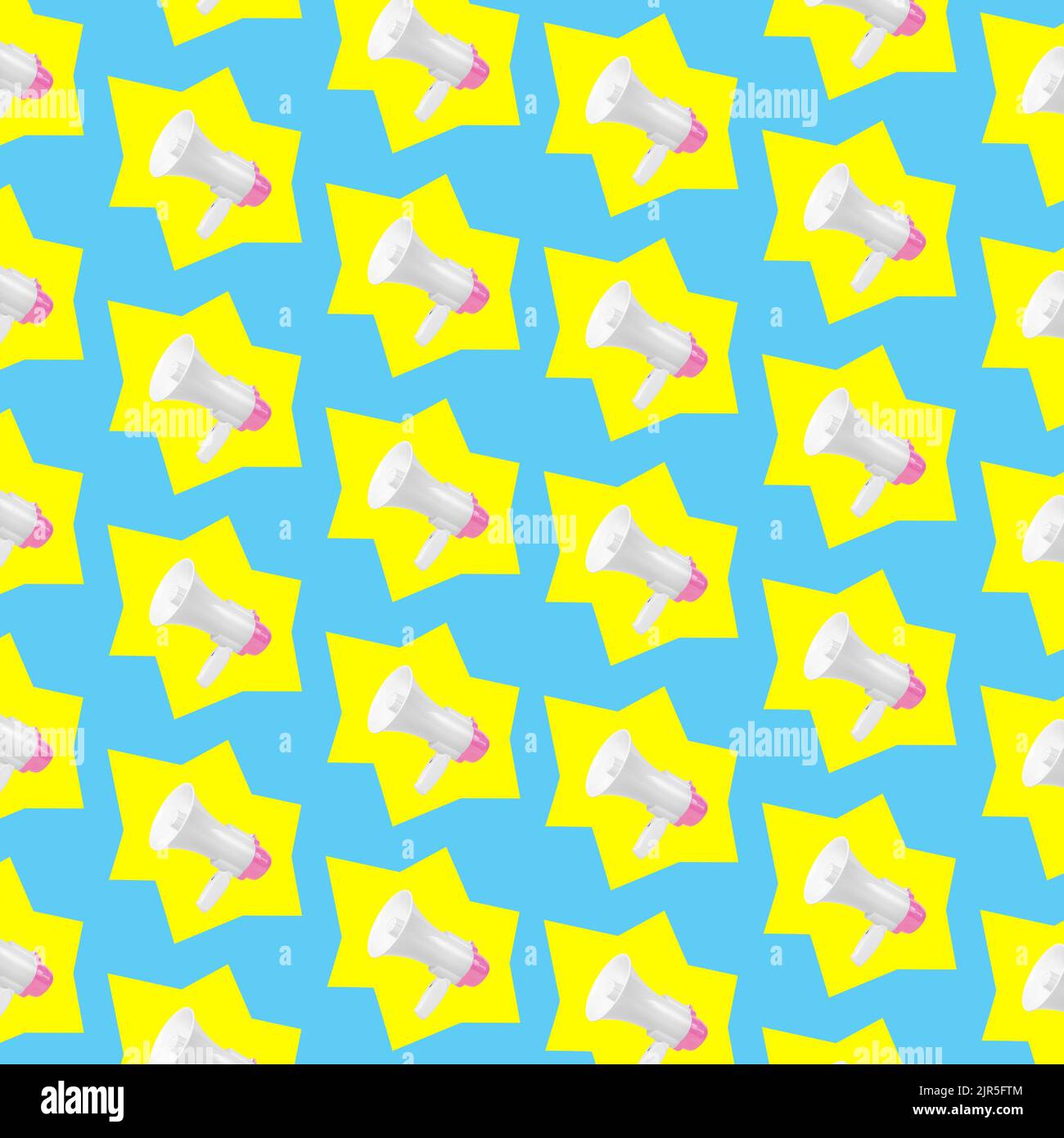 Motif composé de mégaphones blanc-rose sur fond bleu pastel. Concept pop art minimal. Banque D'Images