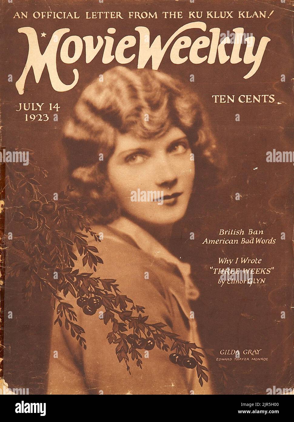 Movie Weekly (14 juillet 1923). Couverture de magazine - gris Gilda Banque D'Images