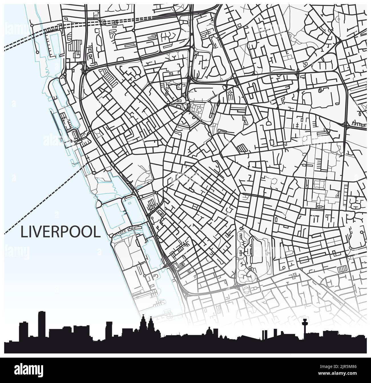 Plan de la ville et silhouette de la ville de Liverpool, dans le nord-ouest de l'Angleterre Banque D'Images