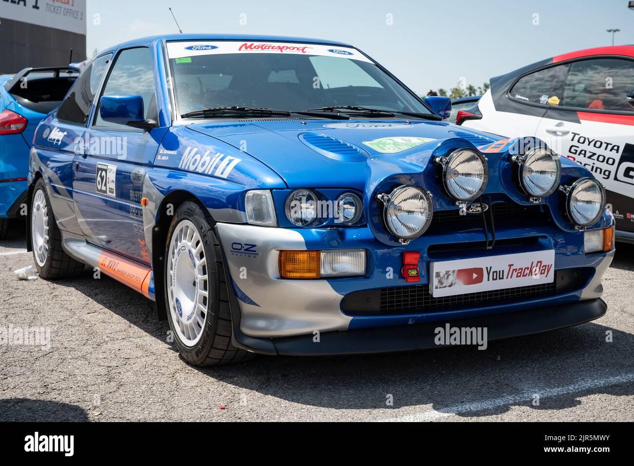 Une cinquième génération classique Ford Escort RS Cosworth Rally Edition lors d'une exposition Banque D'Images