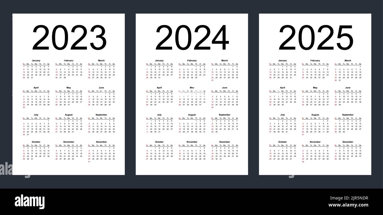 Calendriers vectoriels modifiables simples pour les années 2023, 2024