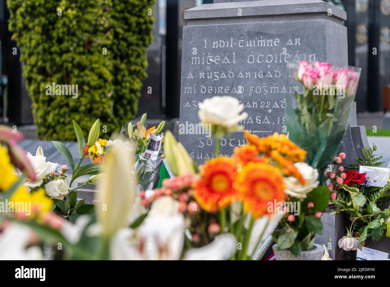 Dublin, Irlande. 22nd août 2022. À l'anniversaire de la mort de Michael Collins en 100th, la tombe du général du cimetière de Glasnevin était ornée de fleurs et de couronnes. Crédit : AG News/Alay Live News Banque D'Images
