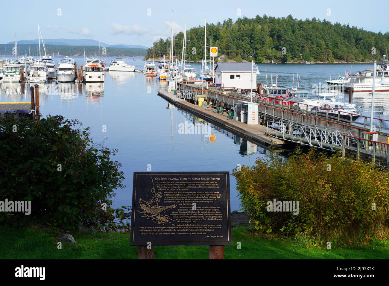 FRIDAY HARBOR, WA -1 OCT 2021- vue sur les bateaux dans le port de Friday Harbor, la ville principale de l'archipel des îles San Juan dans l'État de Washington, unité Banque D'Images