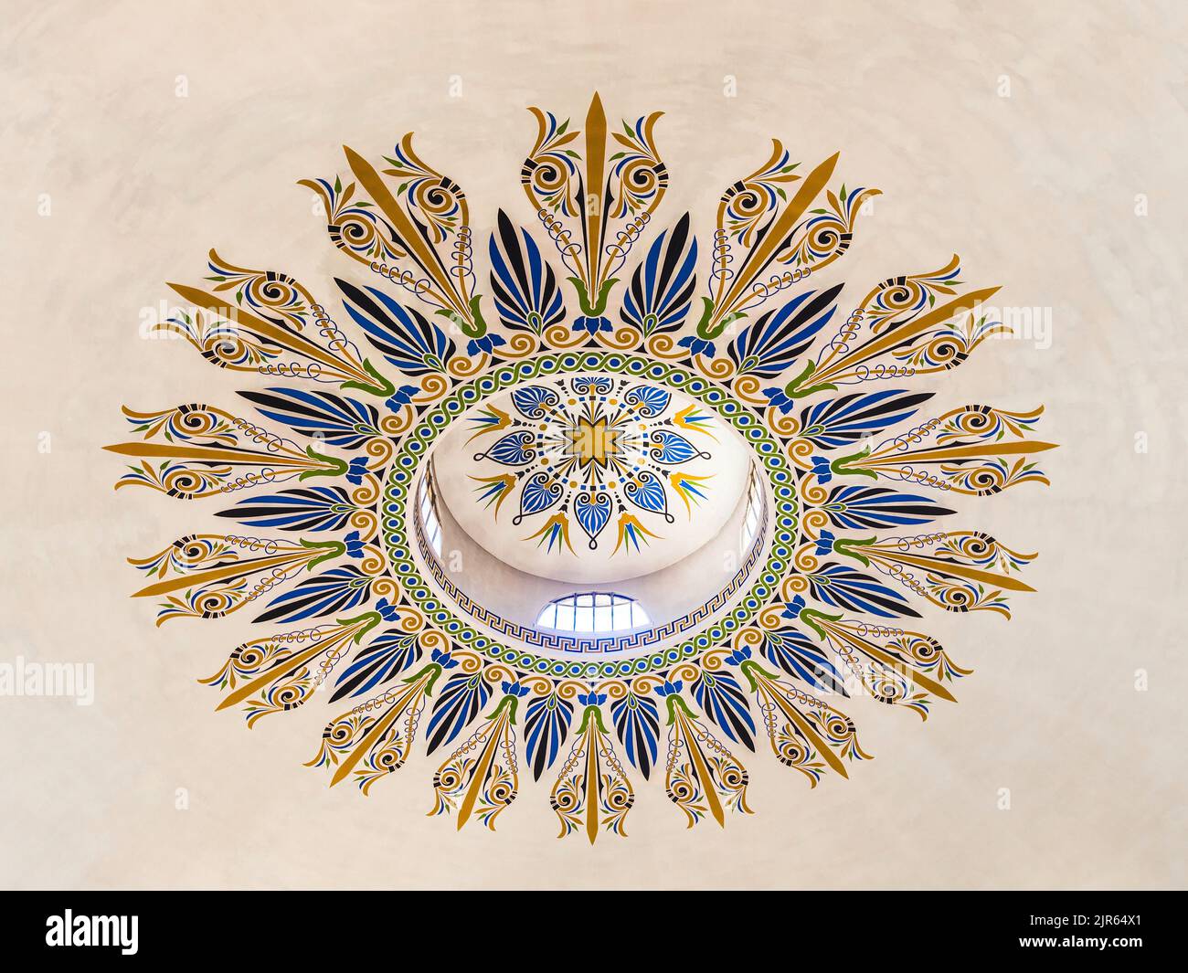 Décoration intérieure peinte au plafond du pavillon octogonal du Verdurier, construit en 1919 à Limoges, haute-Vienne (87), France. Banque D'Images