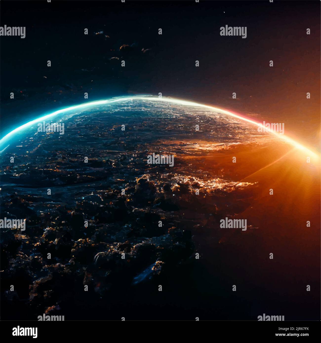 Une planète avec une vue de l'espace, des choses fraîches se produisent sur la planète et le soleil sur le fond de la planète Illustration de Vecteur