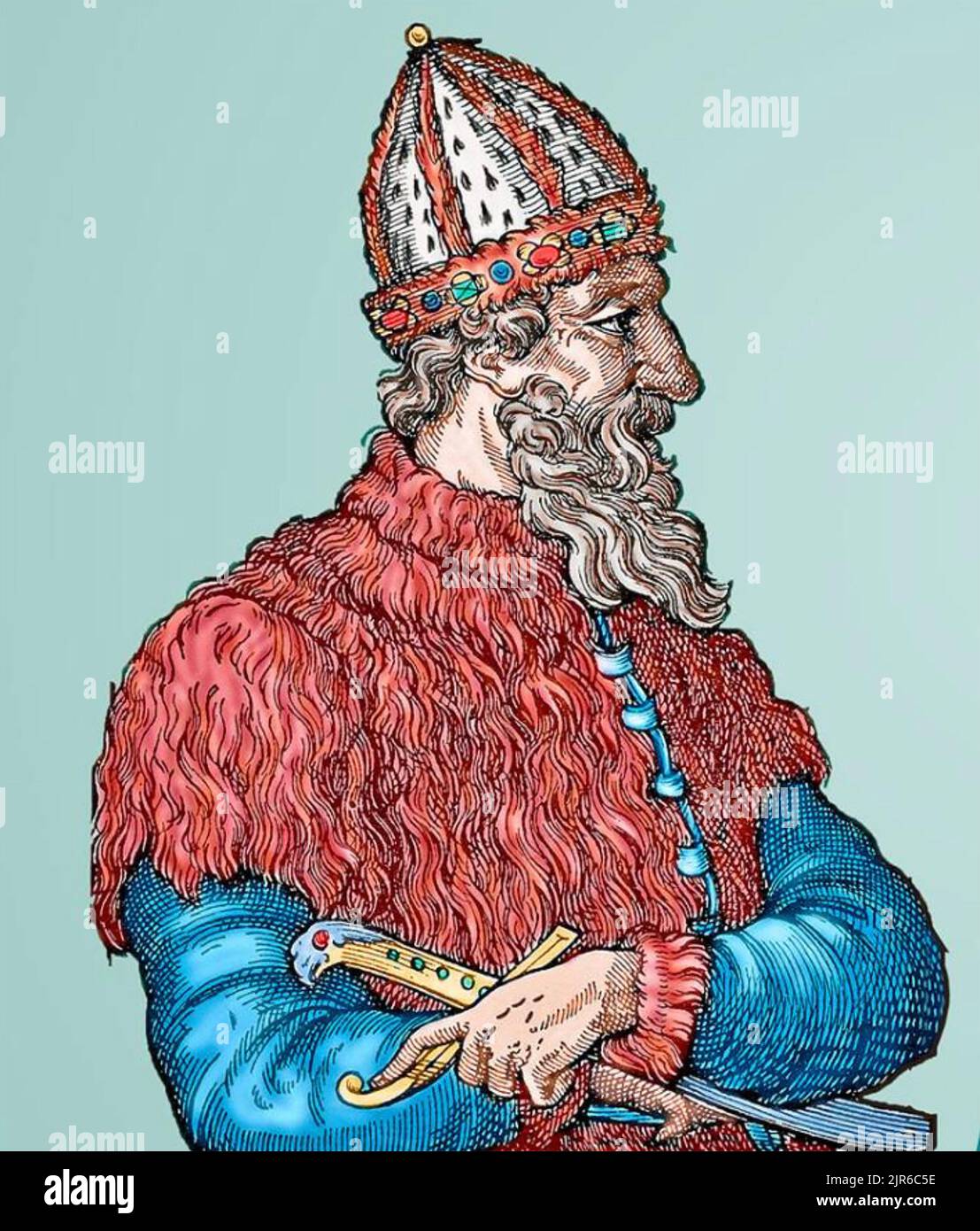 IVAN LE TERRIBLE (1440-1505) de Russie. Coupe de bois contemporaine colorée. Banque D'Images