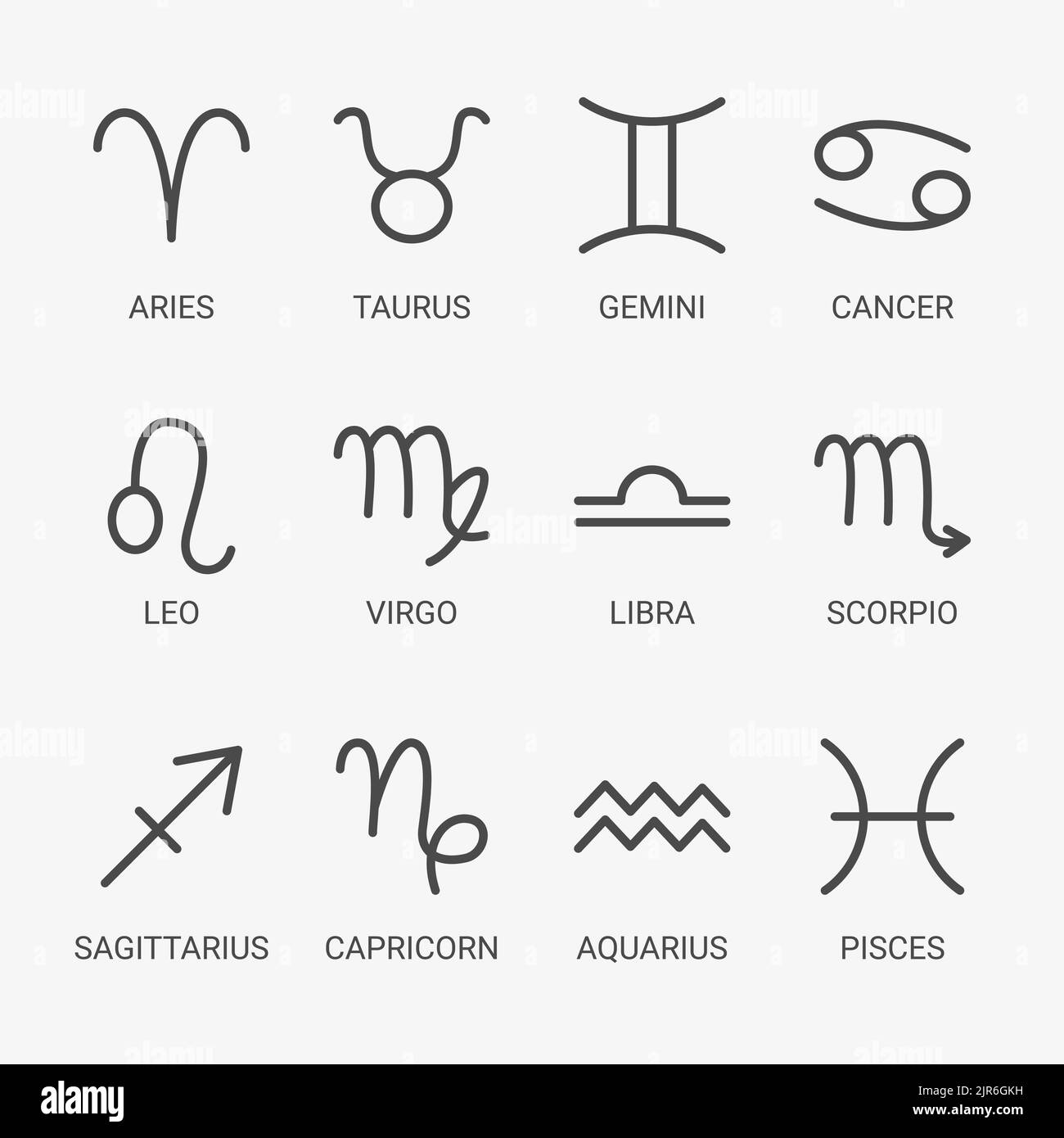 Jeu de symboles de ligne d'horoscope de zodiaque Illustration de Vecteur