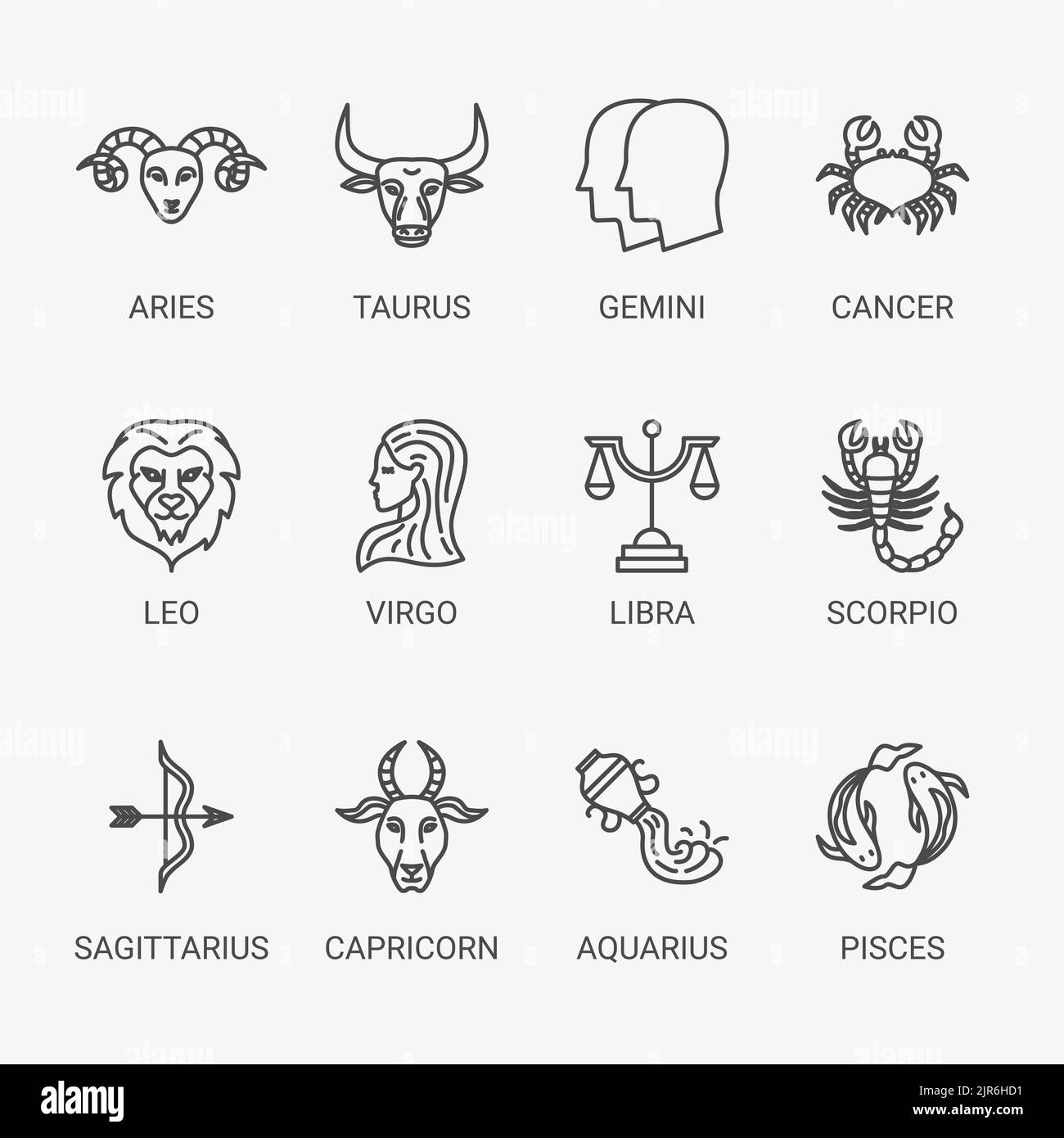 Jeu de symboles de ligne d'horoscope Illustration de Vecteur