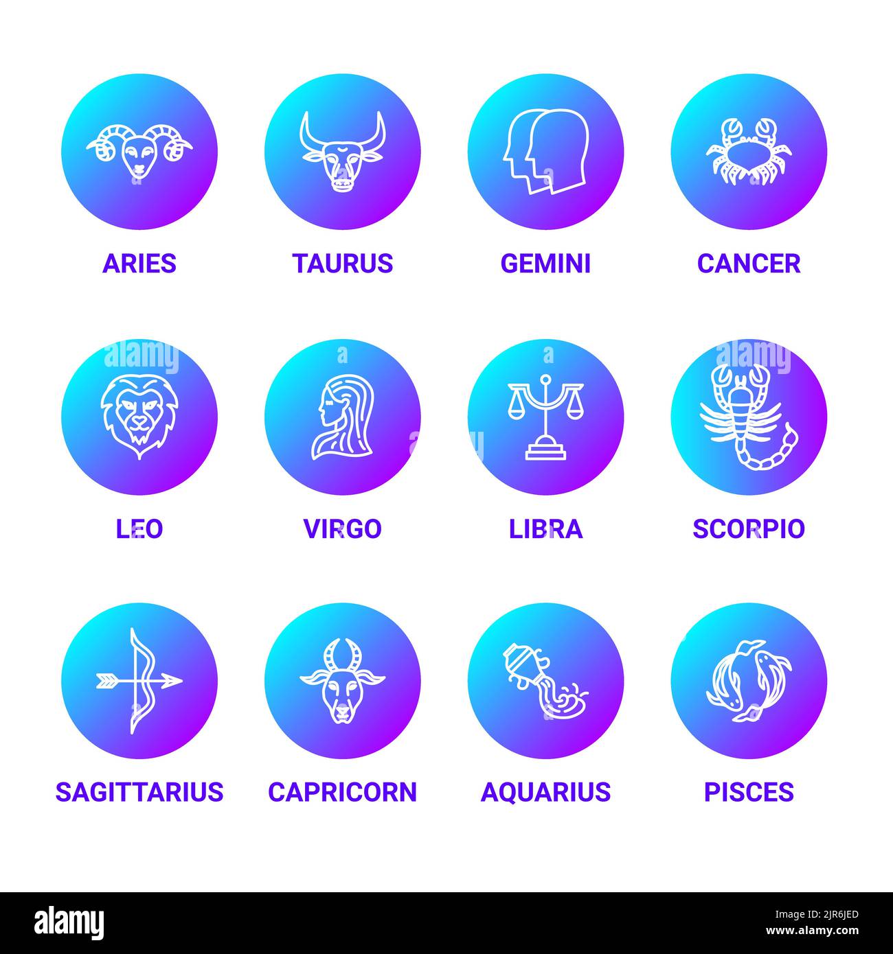 Les icônes de la ligne d'horoscope sont colorées Illustration de Vecteur