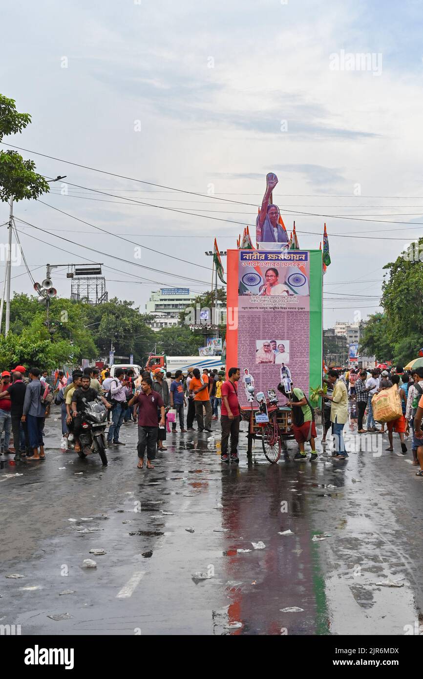 Kolkata, Bengale-Occidental, Inde - 21st juillet 2022 : tout l'Inde Trinamool Congress Party, AITC ou TMC, à Ekuche juillet, Shadid Dibas, Martyrs day Rally. Tablo Banque D'Images