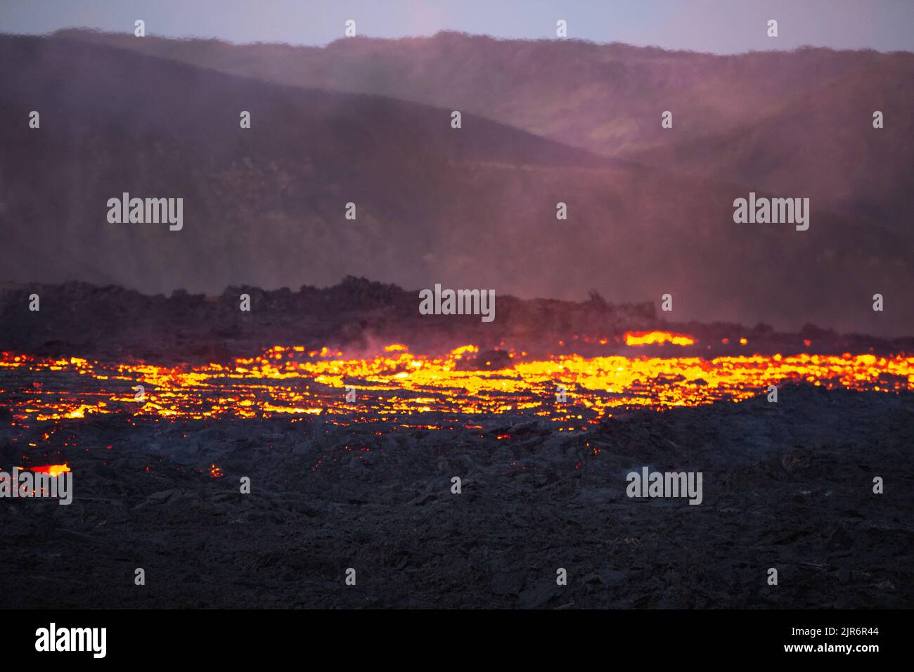 Éruption du volcan Meradalir, péninsule de Reykjanes, Islande, août 2022 Banque D'Images