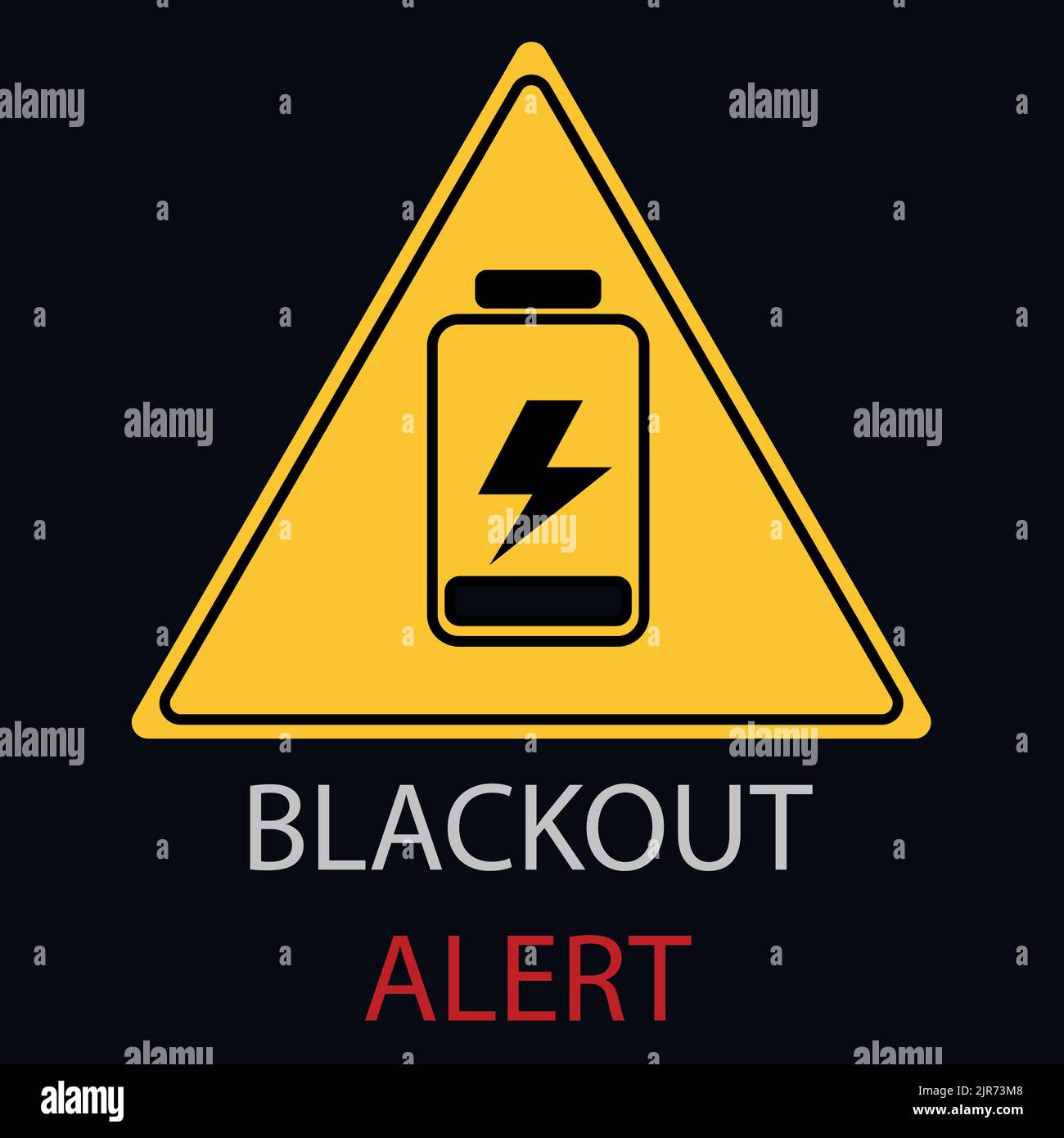 panneau d'alerte de coupure de courant triangle jaune électricité batterie fond gris foncé Banque D'Images