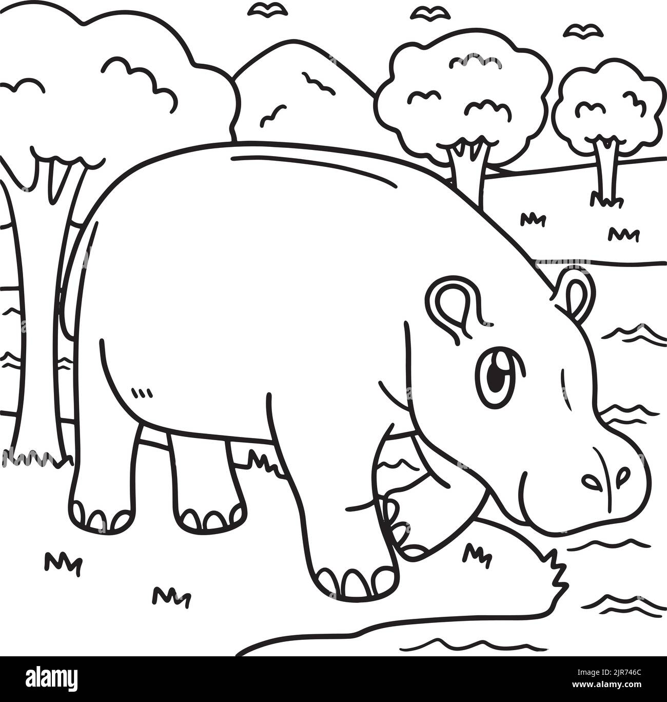 Hippo coloriage page pour enfants Illustration de Vecteur