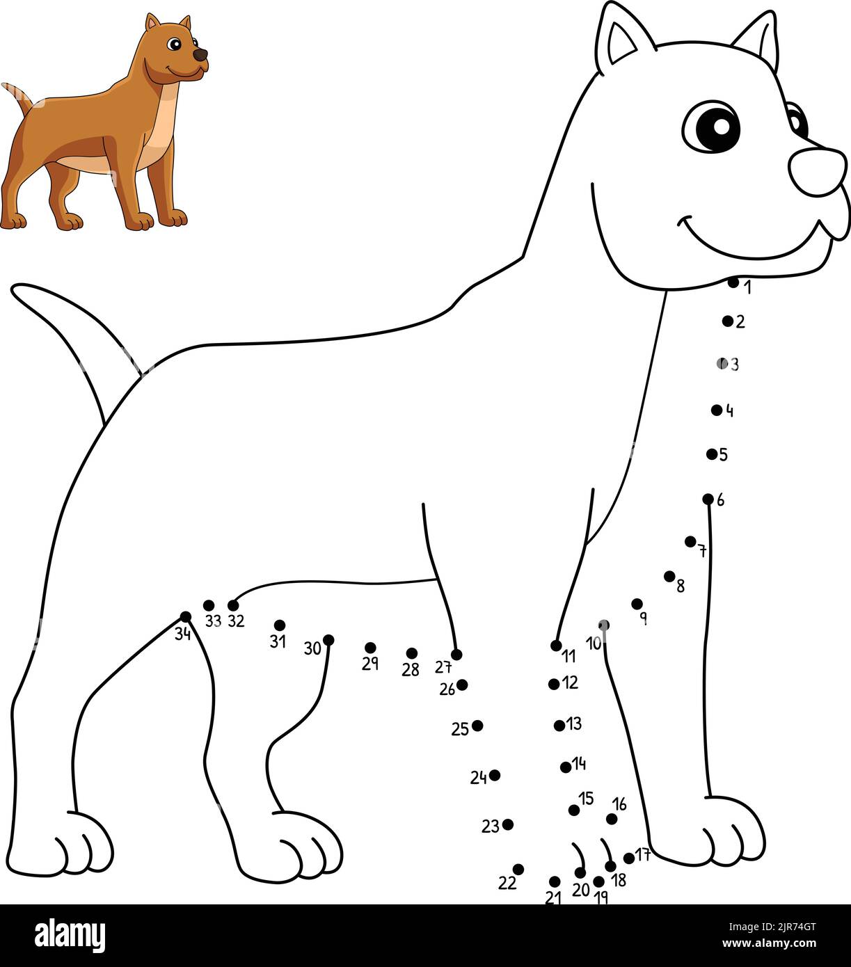 Page de coloriage Pitbull point à point pour enfants Illustration de Vecteur