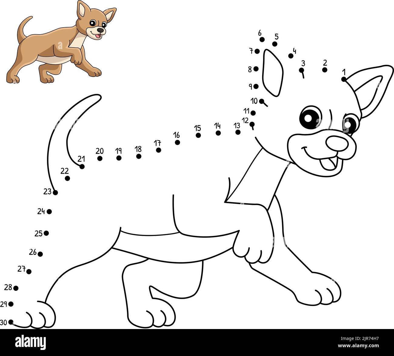 Page de coloriage point à point Chihuahua pour enfants Illustration de Vecteur