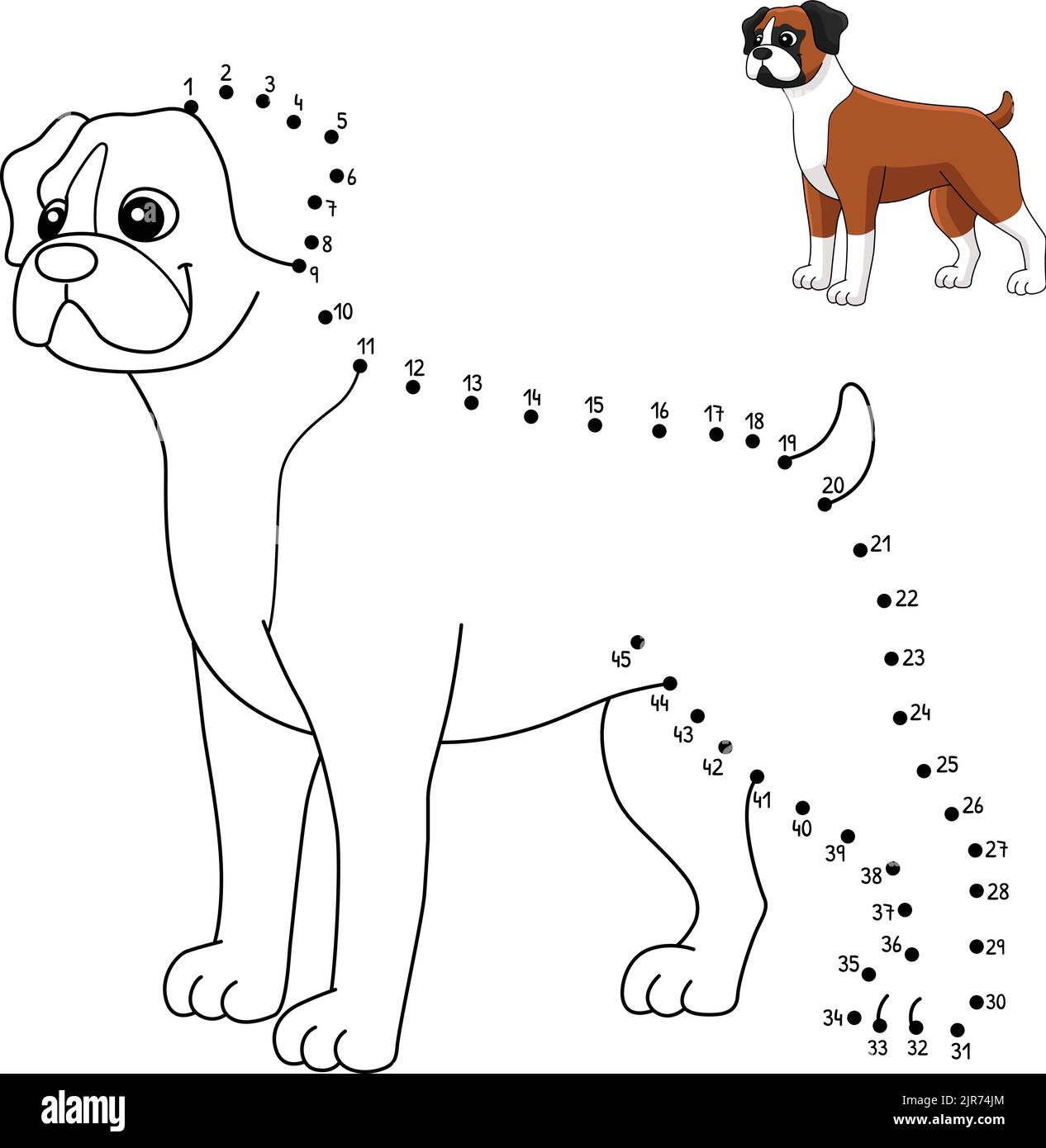 Page de coloriage pour chien de Boxer point à point pour enfants Illustration de Vecteur