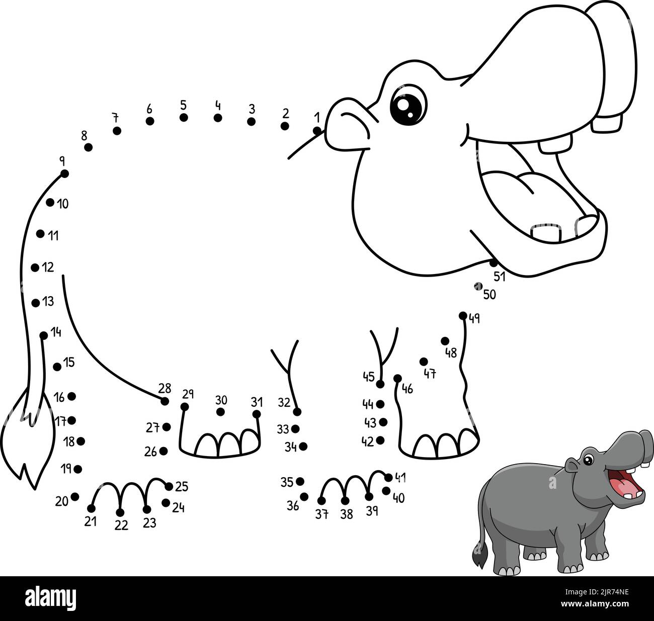 Page de coloriage d'Hippopotamus point à point pour enfants Illustration de Vecteur