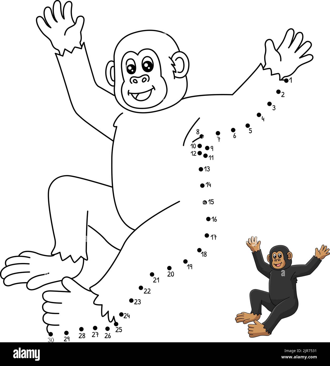 Page de coloriage pour les chimpanzés point à point pour les enfants Illustration de Vecteur