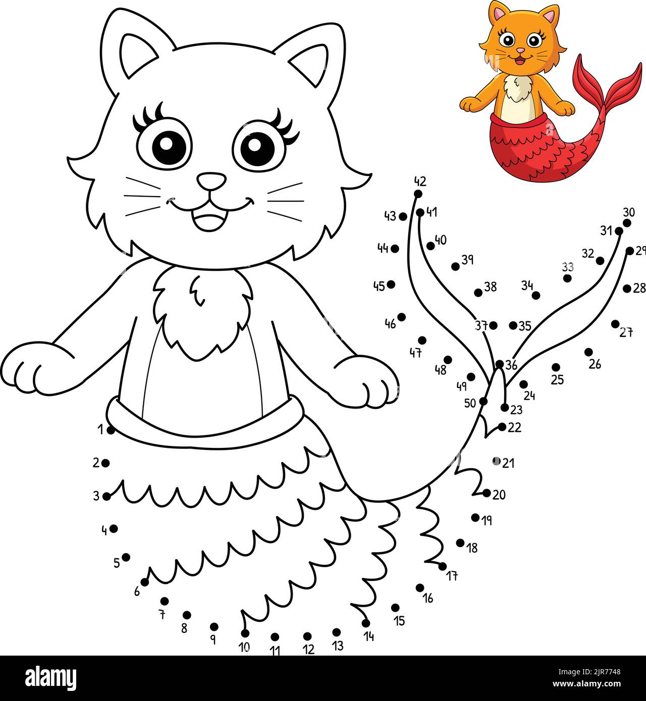 Page de coloriage de la sirène de chat point à point pour les enfants Illustration de Vecteur