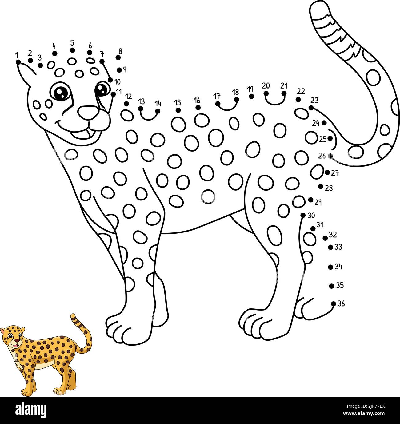 Page de coloriage de cheetah point à point pour enfants Illustration de Vecteur