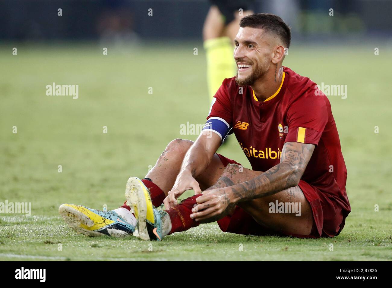 Rome, Italie. 22nd août 2022. Lorenzo Pellegrini, d'AS Roma, réagit lors de la série italienne Un match de football entre Roma et Crémone au stade olympique de Rome. Crédit: Riccardo de Luca - mise à jour des images/Alamy Live News Banque D'Images