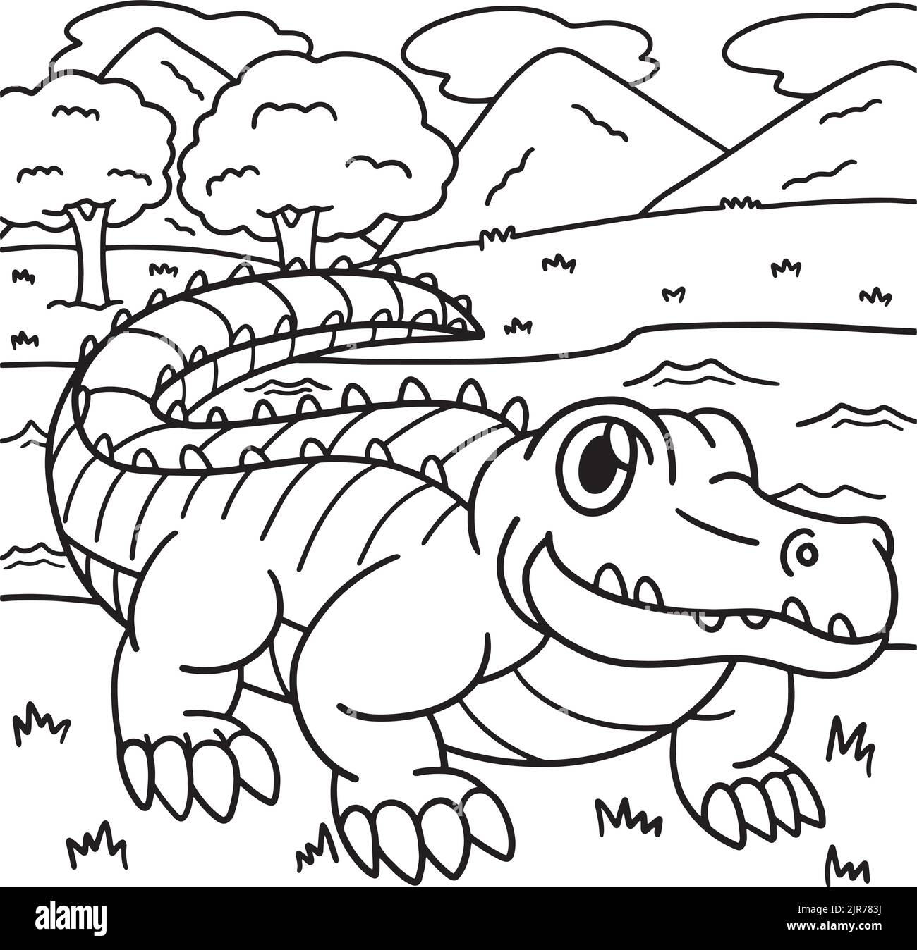 Page de coloration de crocodile pour enfants Illustration de Vecteur