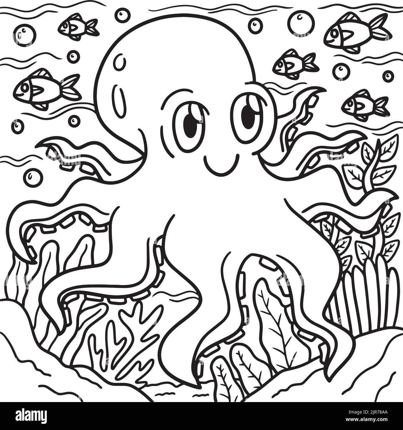 Page de coloriage de poulpe pour enfants Illustration de Vecteur