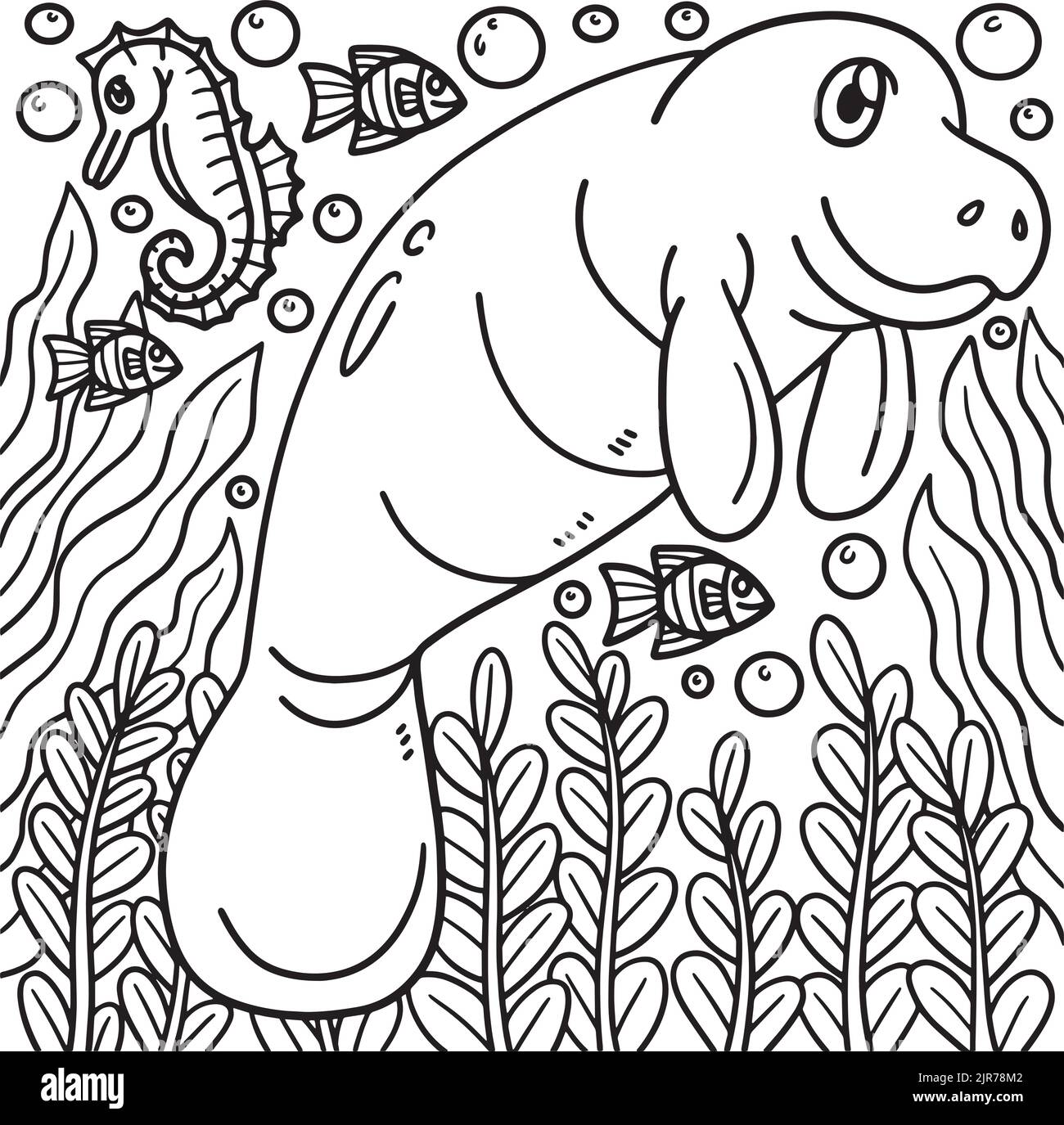 Page de coloriage pour lamantins pour enfants Illustration de Vecteur
