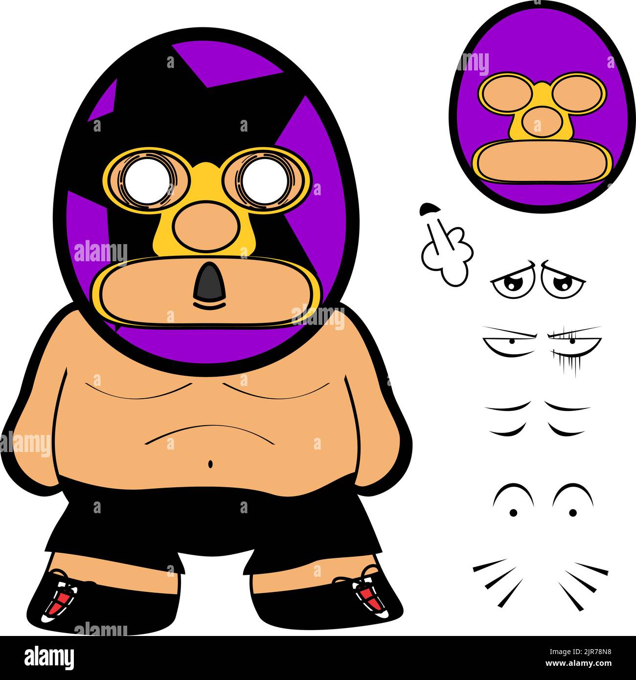 surprise chibi mexicain catcheur dessin animé expressions pack illustration en format vectoriel Illustration de Vecteur