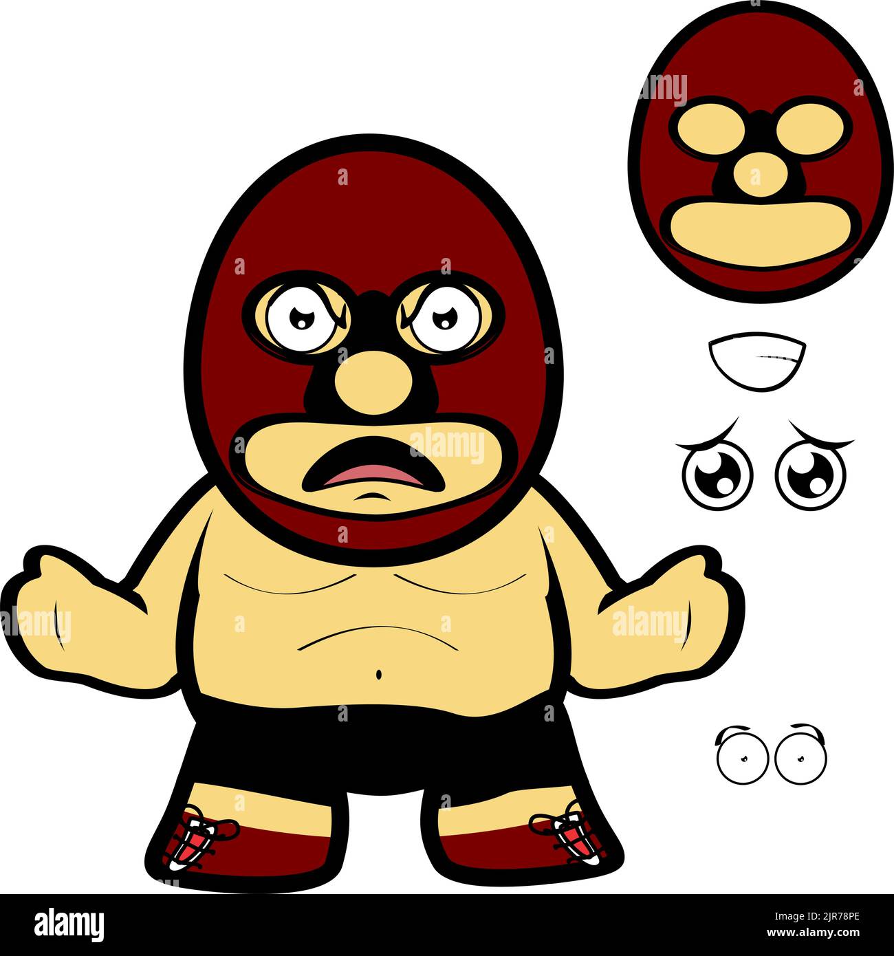 illustration de pack d'expressions de dessin animé de chibi de lutte mexicaine grumpy au format vectoriel Illustration de Vecteur