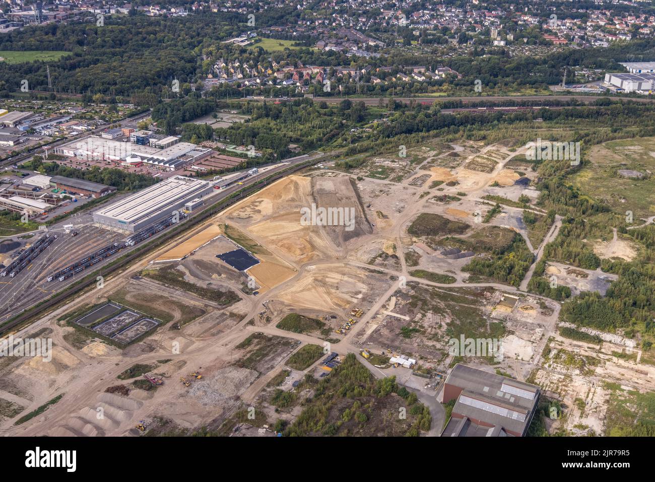Vue aérienne, chantier de construction à l'ancienne Westfalenhütte avec Siemens Rail Service Center dans le quartier Borsigplatz à Dortmund, région de la Ruhr, Rhénanie du Nord- Banque D'Images