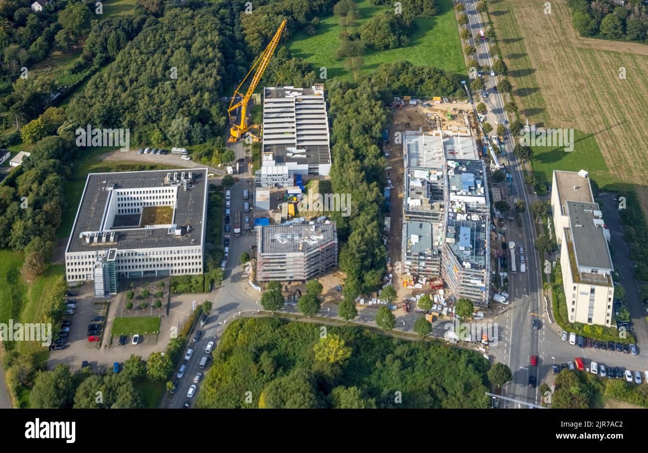 Vue aérienne, chantier de construction et nouveau bâtiment pour un quartier de bureaux à Sebrathweg dans le district d'Oespel à Dortmund, région de Ruhr, Rhénanie-du-Nord-Ouest Banque D'Images