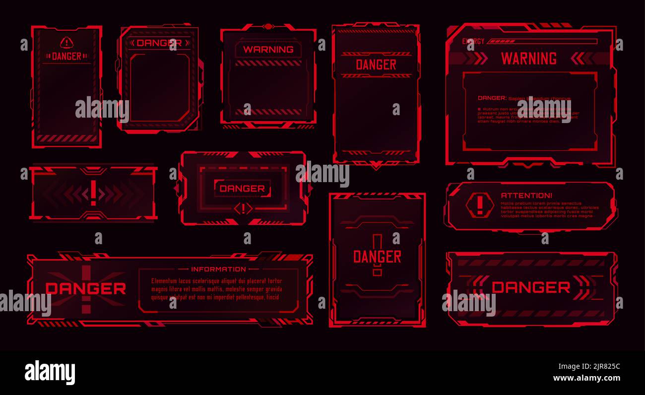 Zone de danger HUD, alerte d'avertissement et cadres rouges d'attention ...