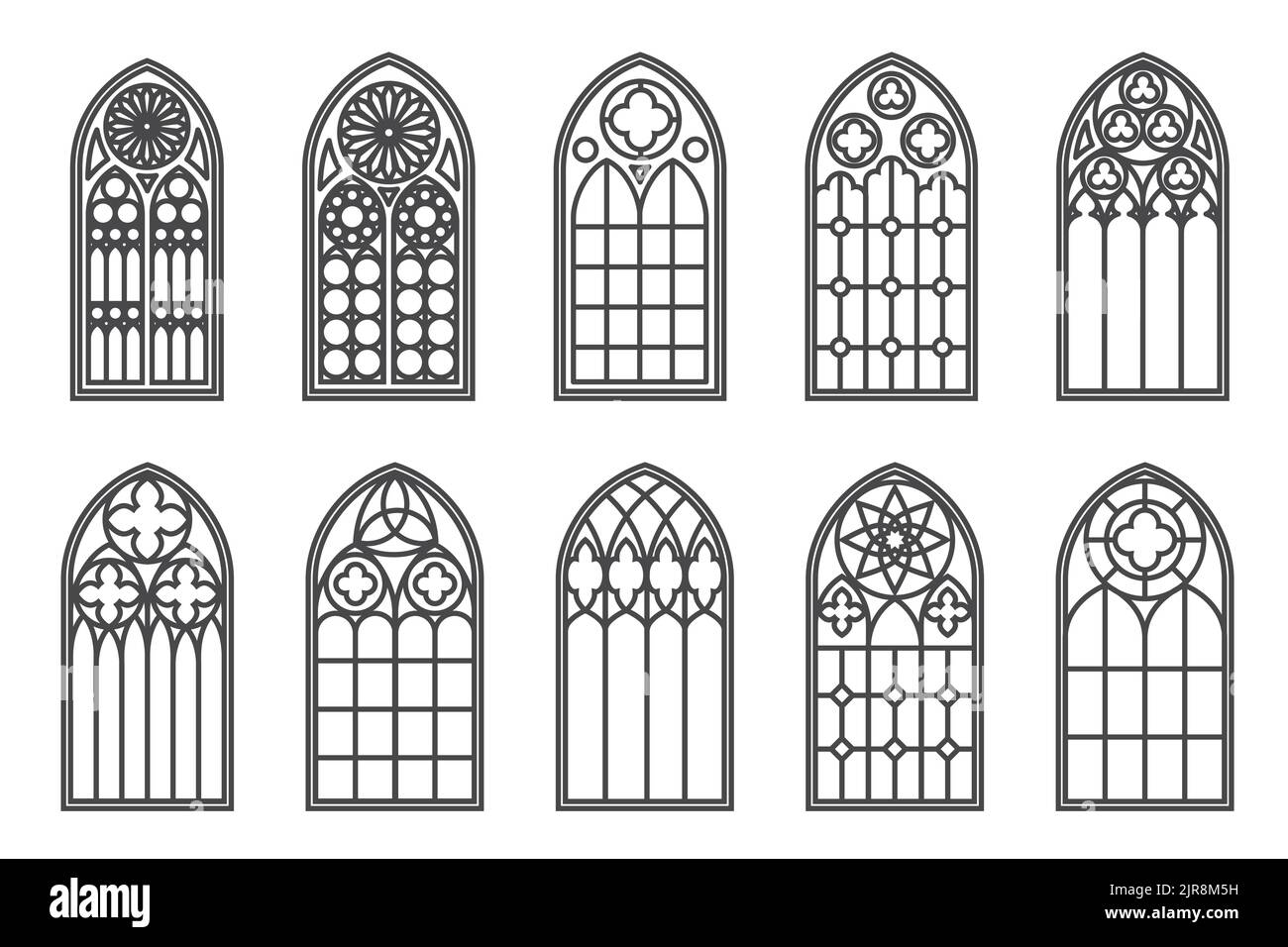 Fenêtres médiévales de l'église. Éléments d'architecture de style gothique ancien. Illustration vectorielle sur fond blanc. Illustration de Vecteur