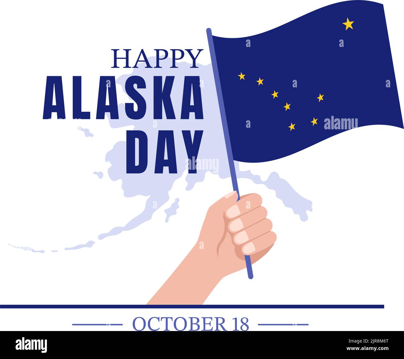 Joyeux jour de l'Alaska sur 18 octobre dessin main de dessin animé de dessin animé drapeau en paysage d'hiver en modèle pour bannière ou affiche Illustration de Vecteur