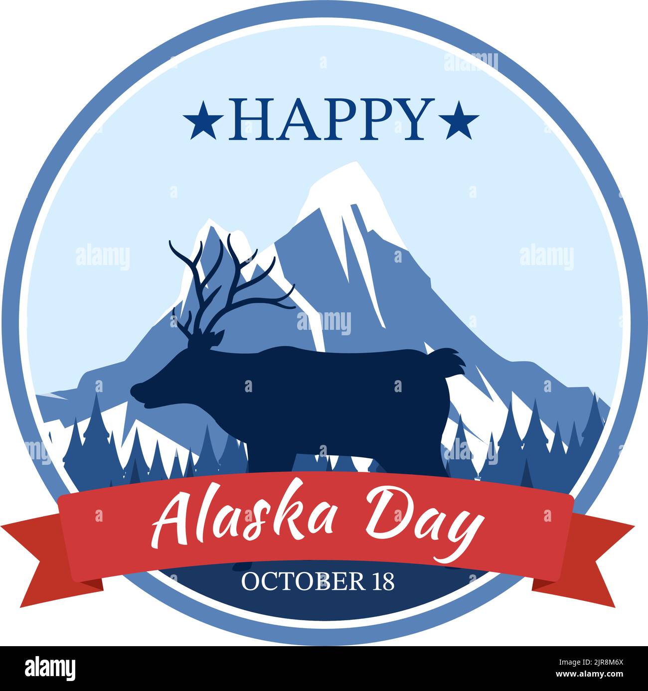 Joyeux jour de l'Alaska sur 18 octobre dessin main de dessin animé de dessin animé drapeau en paysage d'hiver en modèle pour bannière ou affiche Illustration de Vecteur