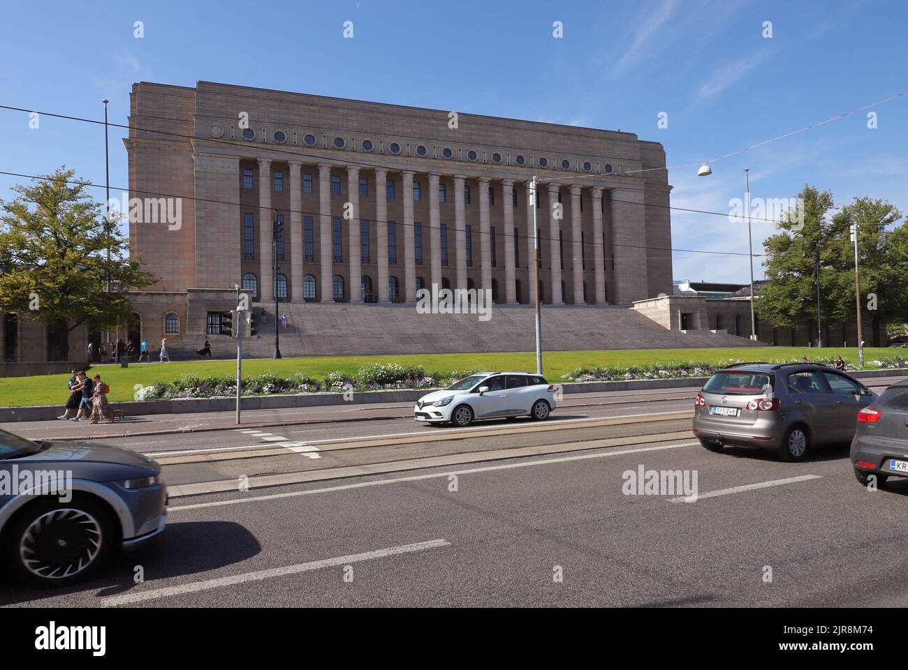 Helsinki, Finlande - 20 août 2022 : vue extérieure du Parlement finlandais. Banque D'Images