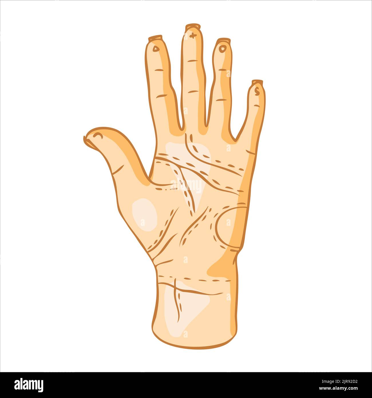 Main humaine avec des lignes sur la paume. Divination à la main, palmistère. Illustration de Vecteur