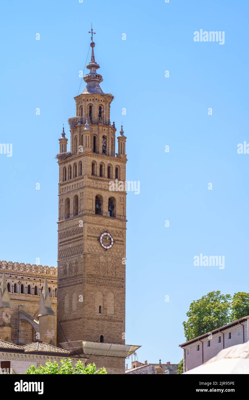 Vue sur le clocher de la cathédrale de Tarazona à Aragon, Espagne Banque D'Images