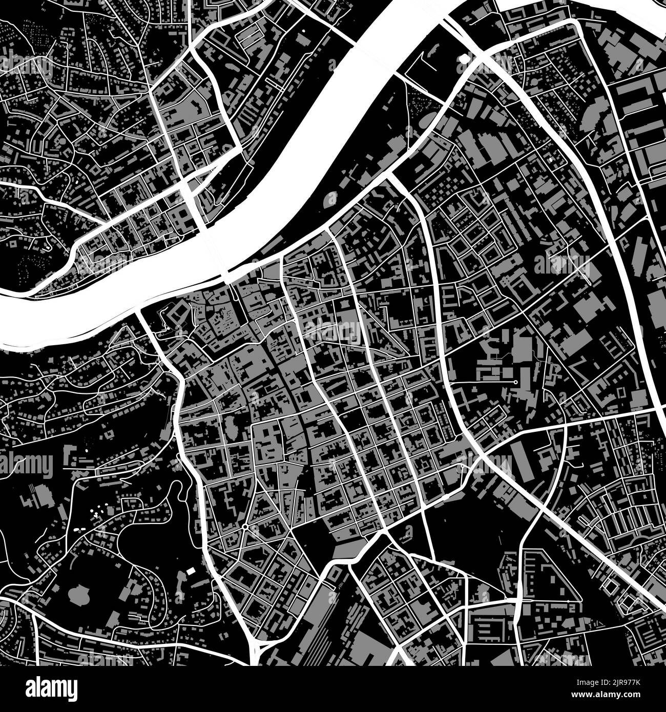 Carte vectorielle de la ville urbaine de Linz. Illustration vectorielle, affiche graphique en noir et blanc en niveaux de gris Linz. Image de carte routière avec vue sur la région métropolitaine. Illustration de Vecteur