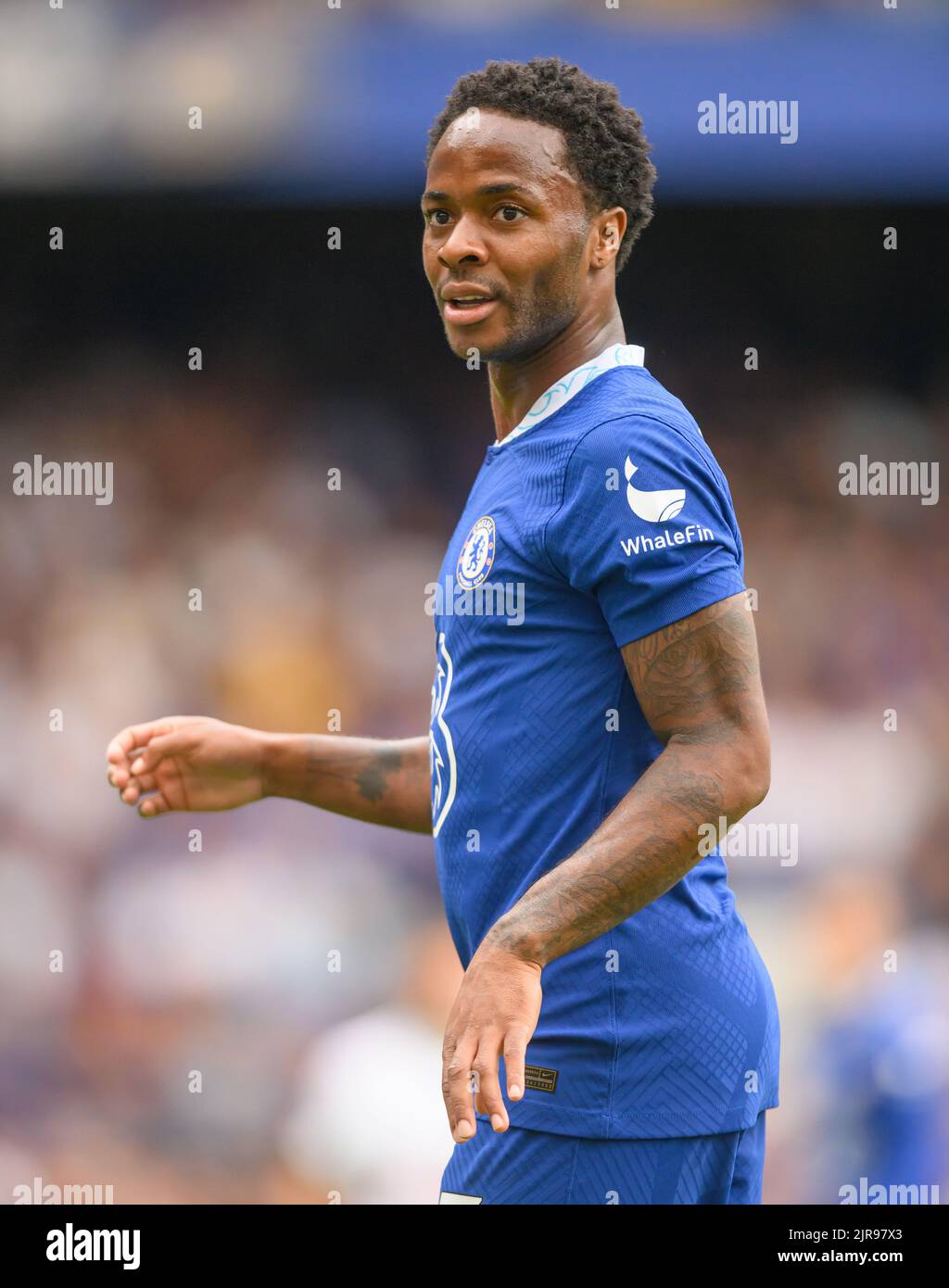 14 août 2022 - Chelsea / Tottenham Hotspur - Premier League - Stamford Bridge Raheem Sterling de Chelsea pendant le match de Premier League à Stamford Bridge, Londres. Image : Mark pain / Alamy Live News Banque D'Images