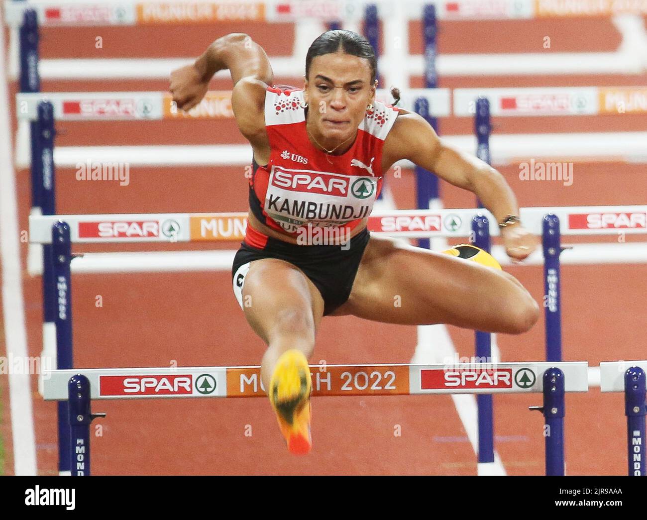 Ditaji Kambundji de Suisse pendant l'athlétisme, Womenâ&#X80;&#x99;s 100m haies aux Championnats d'Europe Munich 2022 sur 21 août 2022 à Munich, Allemagne - photo: Laurent Lairys/DPPI/LiveMedia Banque D'Images